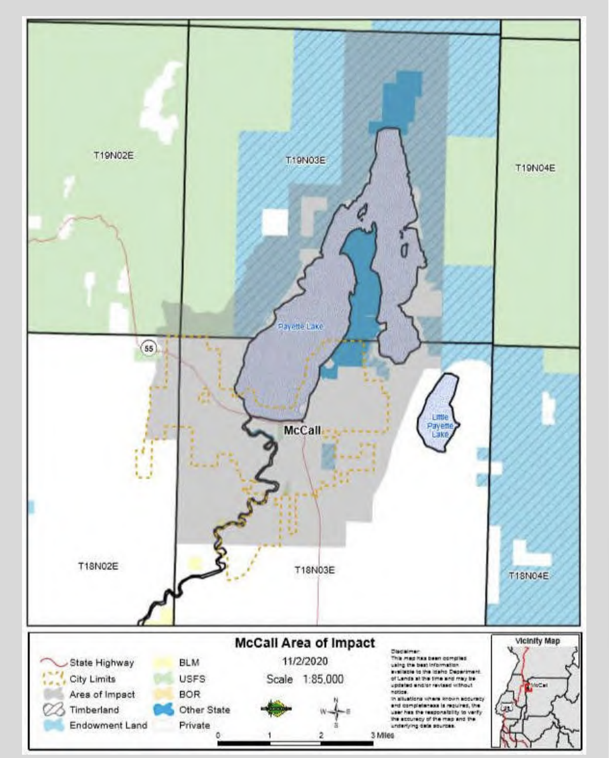 An Idaho Department of Lands rendering shows, in light blue, state-owned parcels that are part of a controversial proposed land swap.
