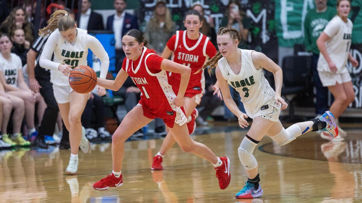 Owyhee senior Josie Davis finished with nine points and eight assists as the No. 1-ranked Storm crushed No. 2 Eagle 63-43 in the Battle for the Bolt rivalry Thursday at Eagle High.