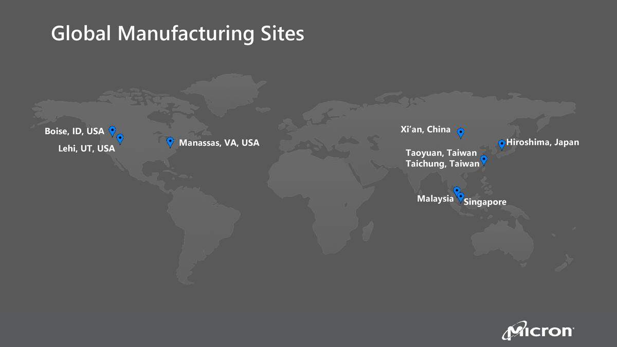Micron’s worldwide manufacturing plants. The Boise site is a development fab, where manufacturing recipes are developed.