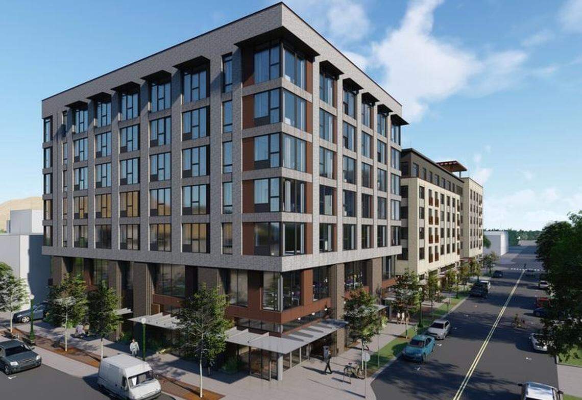 A rendering of the Thomas Logan apartment building, named after a former Boise mayor and the town’s first postmaster. The seven-story building will have 60 apartments at 116 S. 6th St.