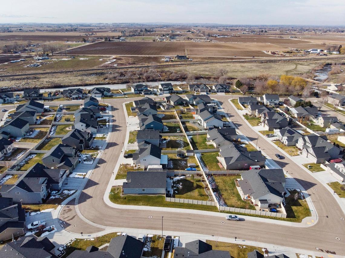 Farmland and Indian Creek sit to the west of the Crimson Point South housing development.