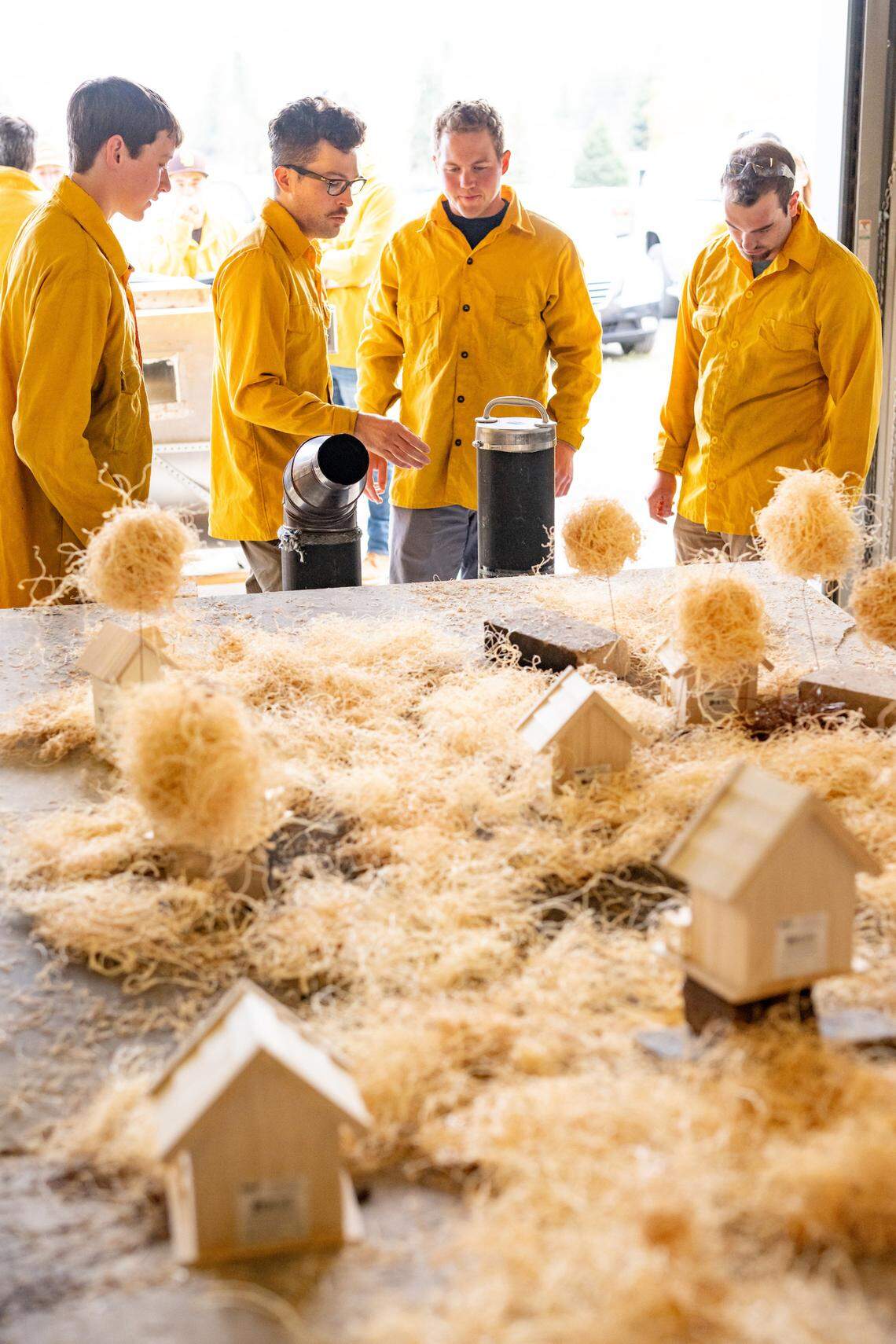 Students tested the ember generator in a fire lab to understand how fires can start and spread.