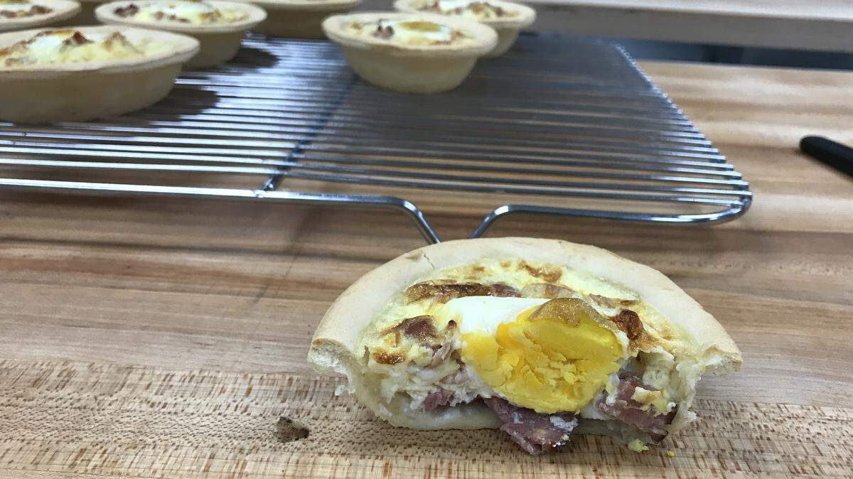 A cross section of a bacon-and-egg meat pie, which will be sold at Kiwi Shake & Bake.