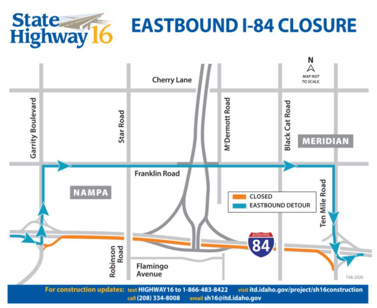 An eastbound detour map provided by traffic officials for May 8.