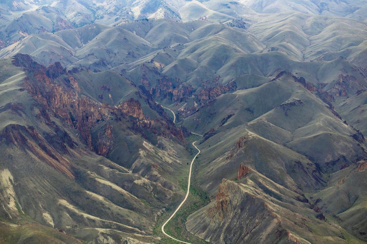 Leslie Gulch, a popular recreation area in the Owyhee Canyonlands near Jordan Valley, Ore., is seen from above.