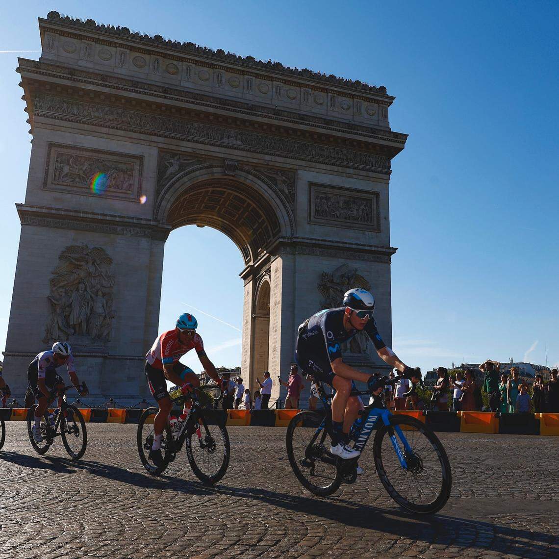 Boise High graduate Matteo Jorgenson, front, finished 21st overall in his Tour de France debut.