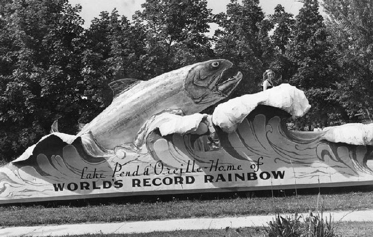 A float in the 1946 Labor Day Parade in Sandpoint, Idaho, celebrates Lake Pend Oreille’s massive rainbow trout.