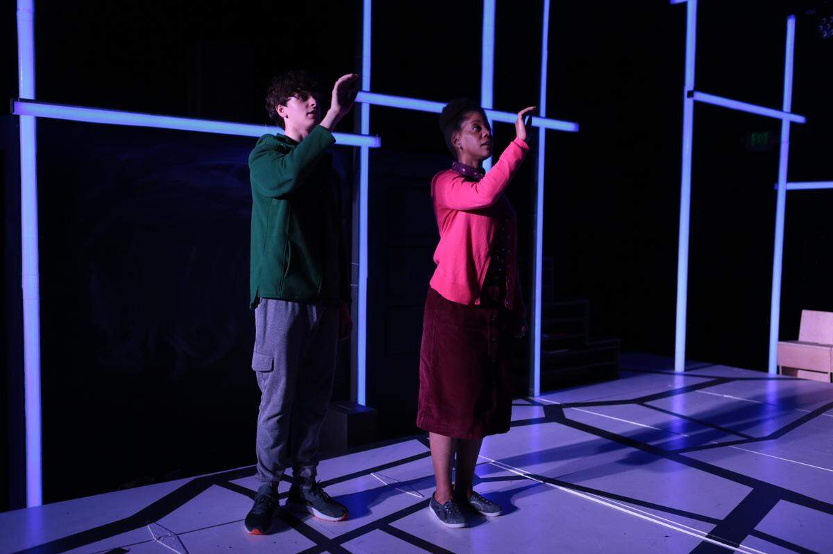 Davey Collin and Ravin Patterson in Boise Contemporary Theater’s 2018-19 production of the Tony-Award winning “The Curious Incident of the Dog in the Night-Time.”
