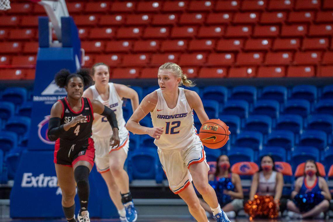 Mary Kay Naro had a career-high 14 points and eight rebounds in Boise State’s 63-61 loss to Seattle University on Thursday at ExtraMile Arena.