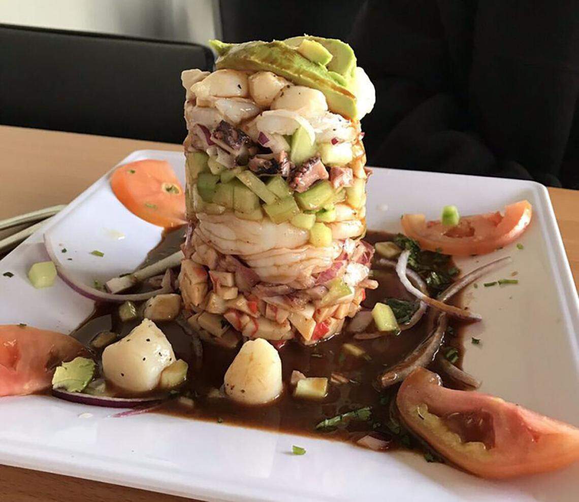 El Faro seafood tower is a favorite at Pollos y Mariscos El Guero.
