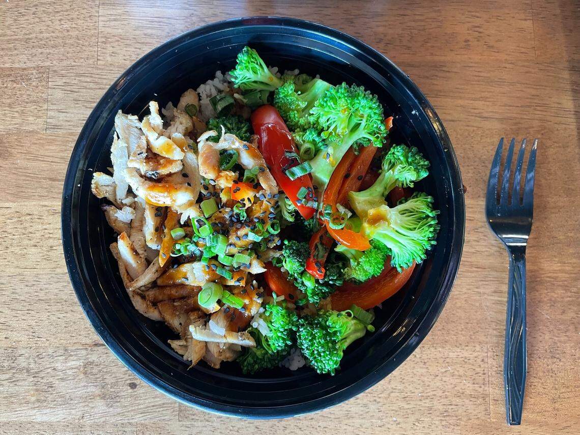 Teriyaki Chicken is one of the signature bowls. Customers can ask for greens instead of rice in any bowl.