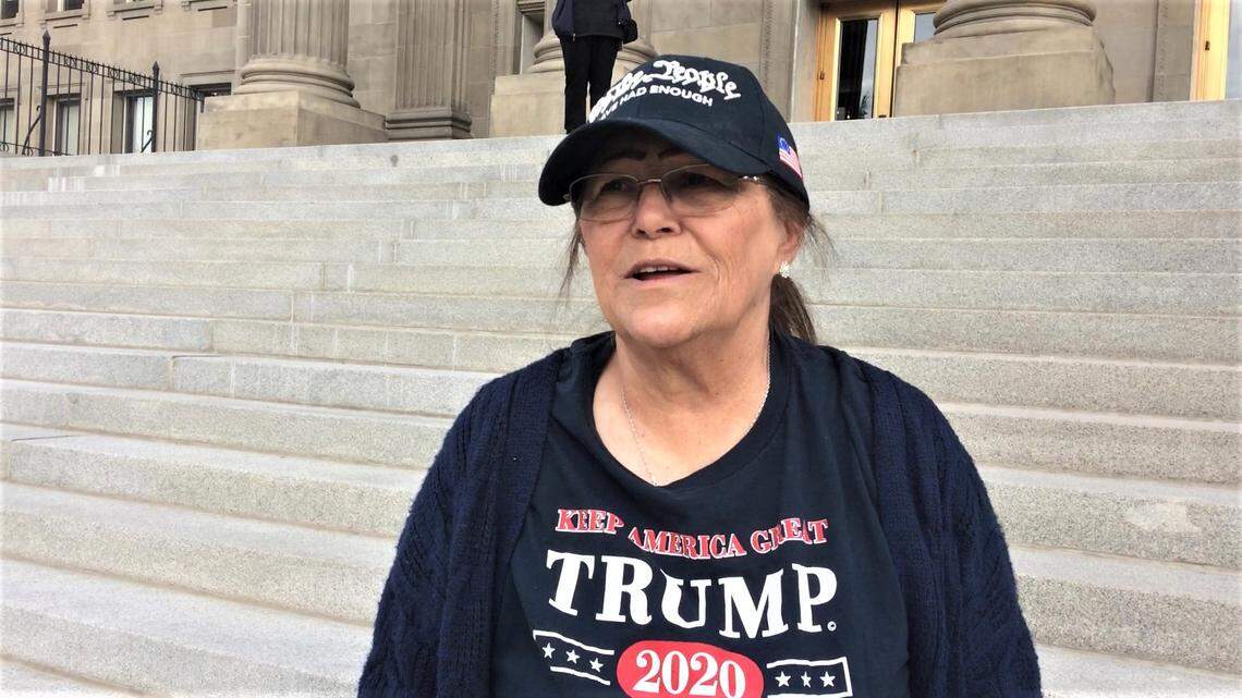 Boise political activist Pam Hemphill on the steps of the Idaho Capitol on Nov. 7, 2020. Shortly after news services that morning declared that Joe Biden had won the Nov. 2 presidential election, Hemphill helped summon other Donald Trump supporters to gather at the Statehouse for a “Stop the Steal” rally.