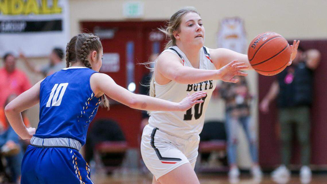 Butte County senior Kiya McAffee, right, was voted the 1A Division I All-Idaho Player of the Year by the state’s coaches.
