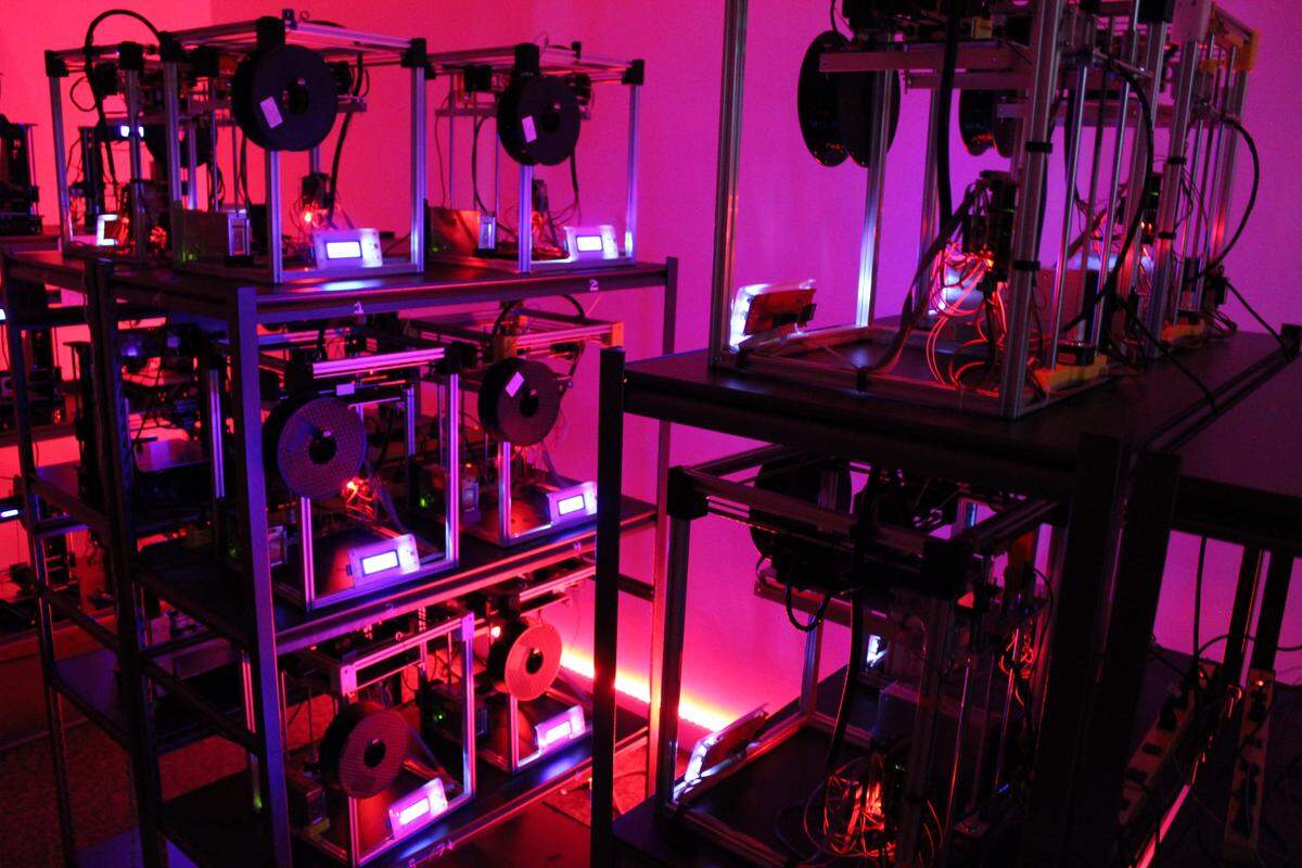 Nampa startup Slant 3D’s in-house printer farm.