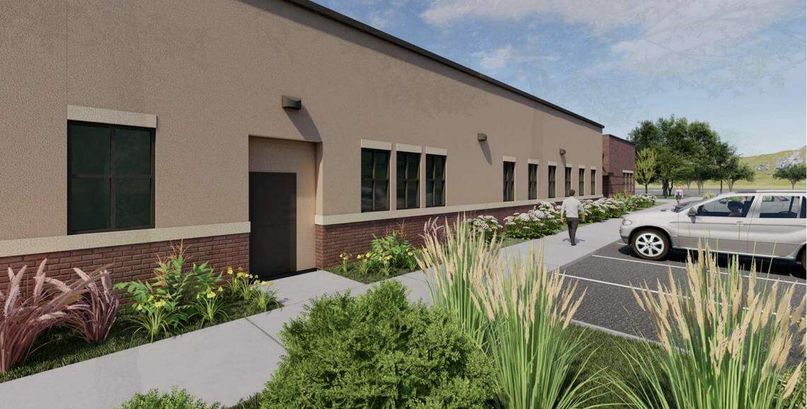 An artist’s rendering shows the north facade of the Eagle City Hall addition.