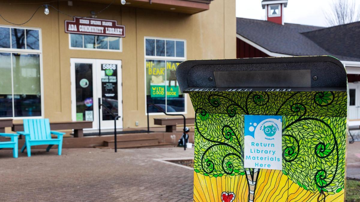 An Ada Community Library book return box is located outside of the Hidden Springs Branch, 868 W. Hidden Springs Dr.
