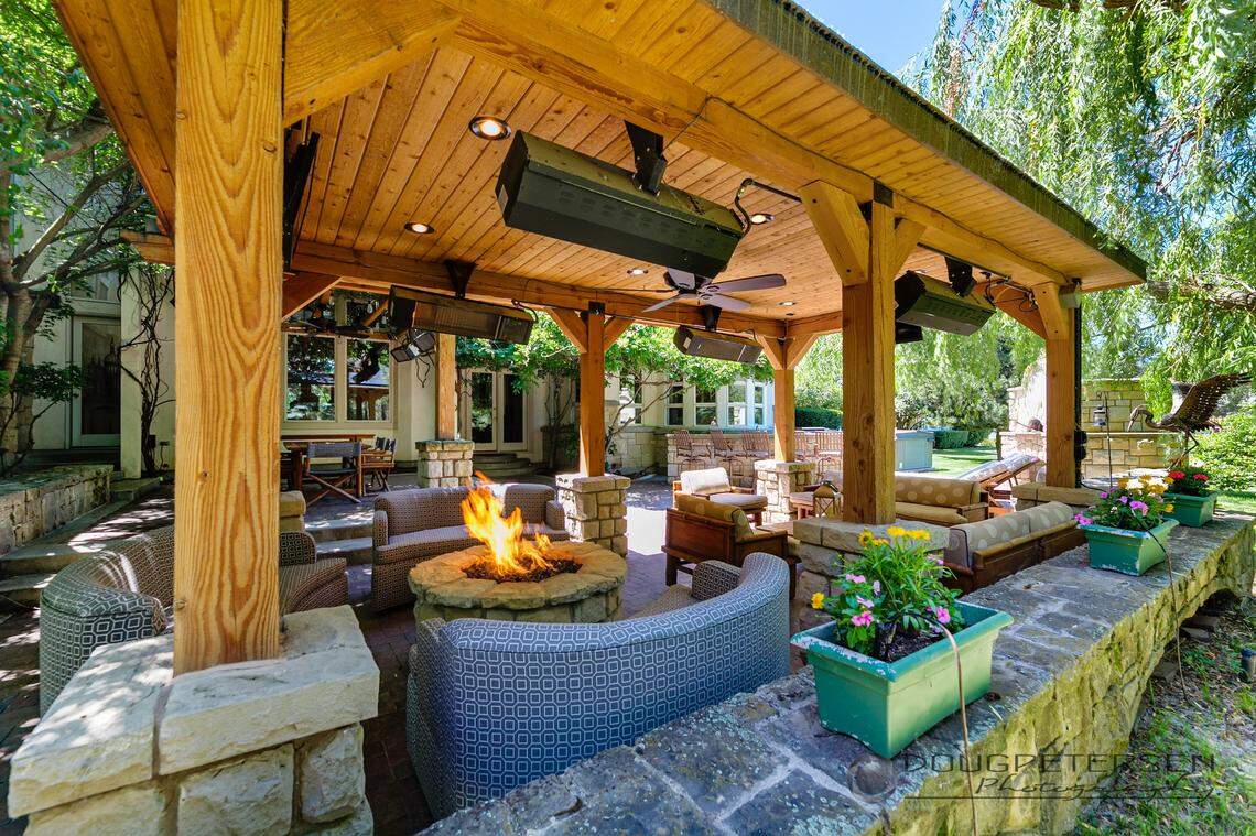 To entertain guests year-round, the house includes this entertainment gazebo with heaters and a fire pit.