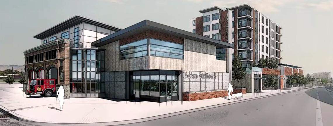 An architect’s rendering from last year shows how a proposed new Fire Station 5 at 16th and Front streets might look. The new building would be in the same place where Fire Station 5 already sits.