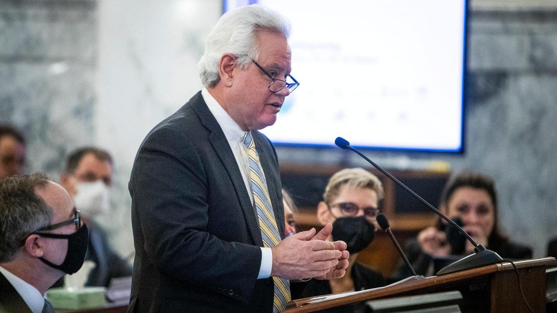 University of Idaho President C. Scott Green presents a general report on Idaho’s higher education goals to the Joint Finance-Appropriations Committee as a representative of the Presidents’ Leadership Council Tuesday at the Statehouse in Boise.