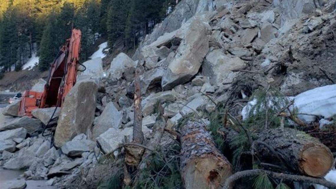 Transportation crews are clearing rocks off the Idaho 55 highway near Smiths Ferry.