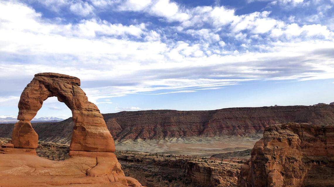 Delicate Arch is seen at Arches National Park in April 2021, near Moab, Utah. A 56-year-old man died on Devils Garden Trail in the park in Utah after CPR resuscitation efforts failed.
