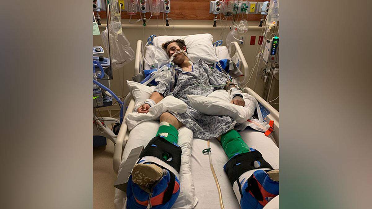Jake Sheeler in a hospital bed at Portneuf Medical Center following an officer-involved shooting on Sept. 25, 2020.