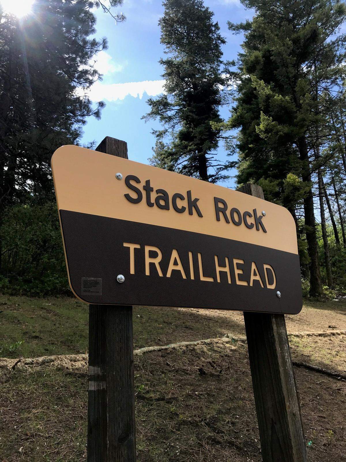 A sign marks the Stack Rock trailhead off of Bogus Basin Road. Though the trailhead and a new parking area were completed last fall, the connection from the trailhead to Eastside Trail is still under construction.