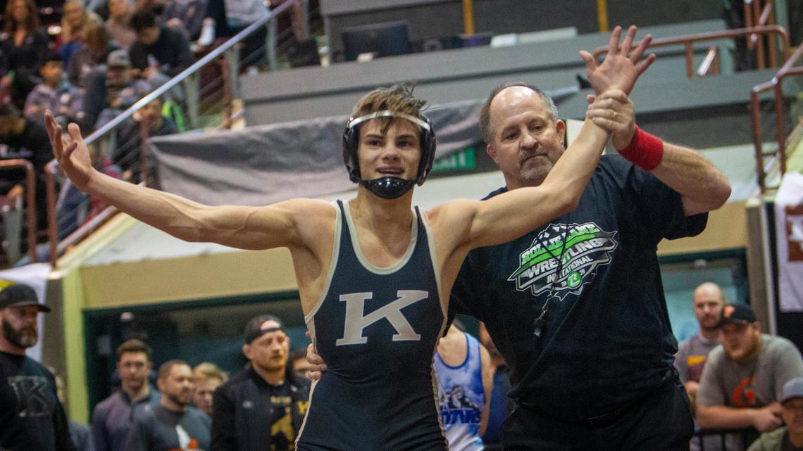 Kuna’s Hunter Mitchell took first place in the 120-pound boy’s championship in the Rollie Lane Wrestling Tournament on Saturday, Jan. 4, 2020.