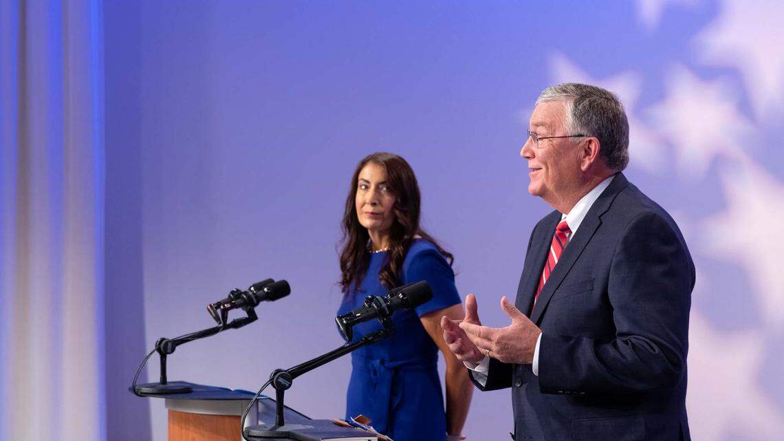 Terri Pickens Manweiler and Scott Bedke, candidates for lieutenant governor, debate on Idaho Public Television.