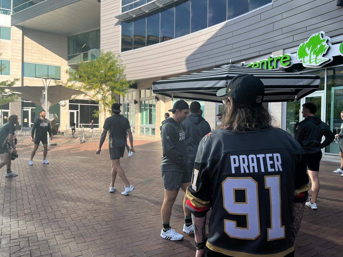 Matthew Prader watches on as members of the Vegas Golden Knights, whom he calls his idols, play soccer ahead of their preseason matchup with the Arizona Coyotes as the Idaho Central Arena in Boise on October 8, 2022.