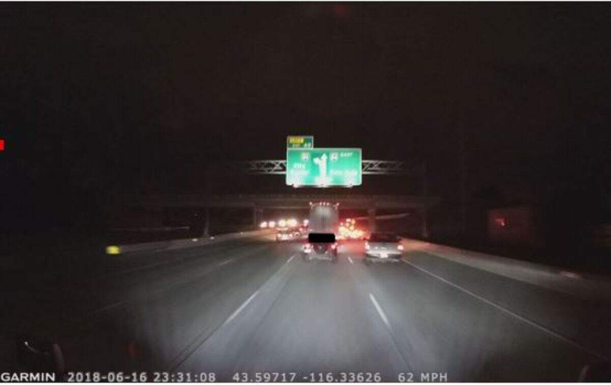 A dashcam in the semi-truck driven by Illya Tsar shows the truck bearing down on a 2008 Jeep Wrangler moments before the truck plowed into the back of the vehicle. The camera recorded the truck at 62 miles an hour, above the posted construction zone speed of 55. The NTSB verified the speed during its investigation.