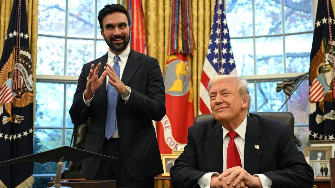 US President Donald Trump (R) meets with New York Mayor-elect Zohran Mamdani in the Oval Office of the White House in Washington, DC, on November 21, 2025. (Photo by Jim WATSON / AFP via Getty Images)
