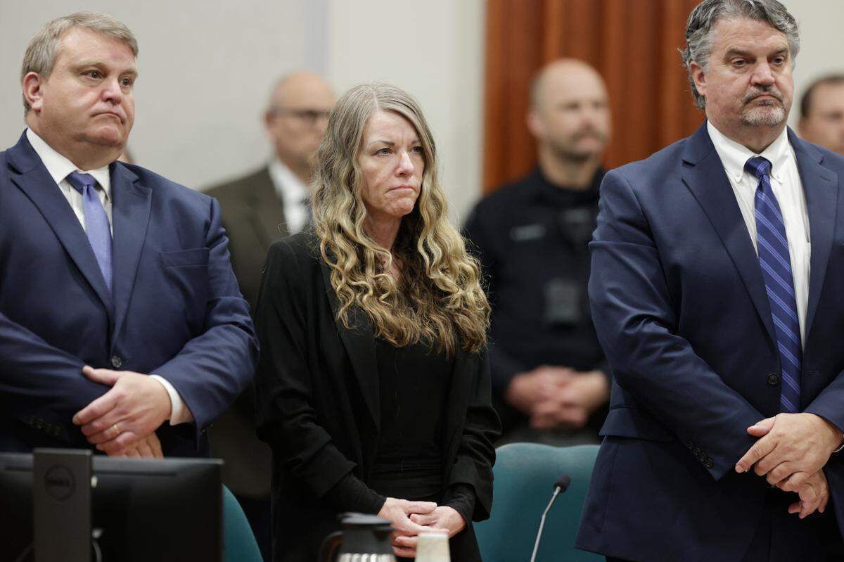 Lori Vallow Daybell listens as the jury’s verdict is read at the Ada County Courthouse on Friday in Boise. The jury convicted Vallow Daybell of murdering her two youngest children, marking the end of a three-year investigation.