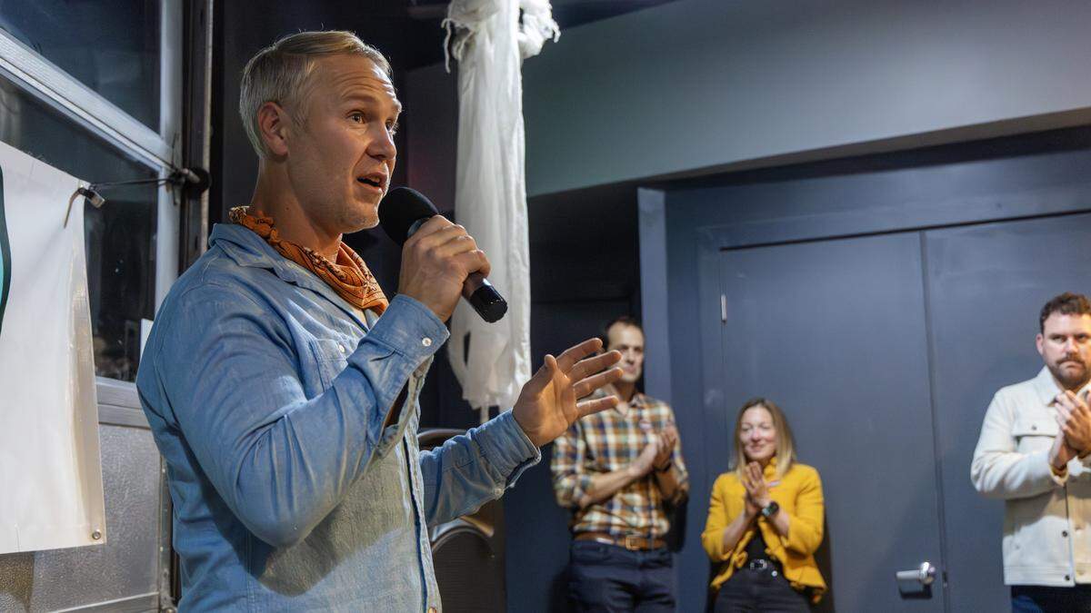 Boise City Council candidate Jimmy Hallyburton gives an acceptance speech at an election night watch party. 