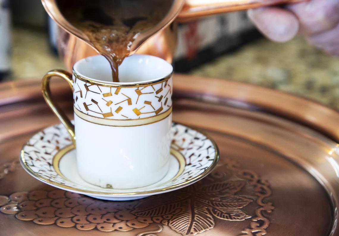 Enjoy a Turkish coffee, spiced with cardamom, for $1.