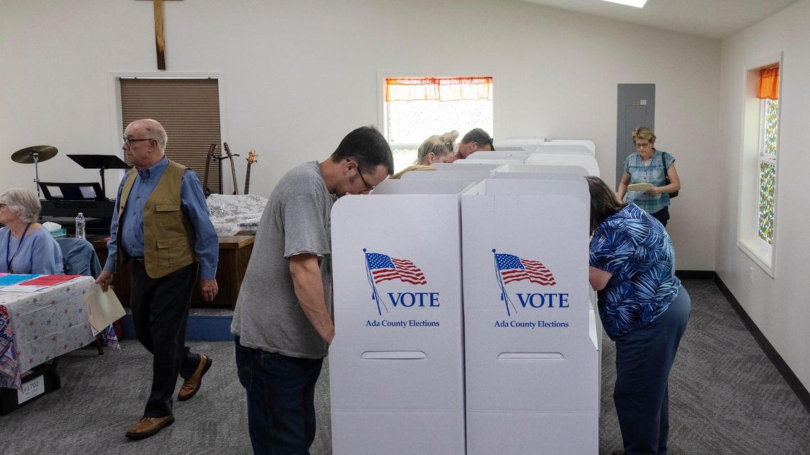 People vote in the primary election at Five Mile Church of the Nazarene on Tuesday, May 17, 2022.
