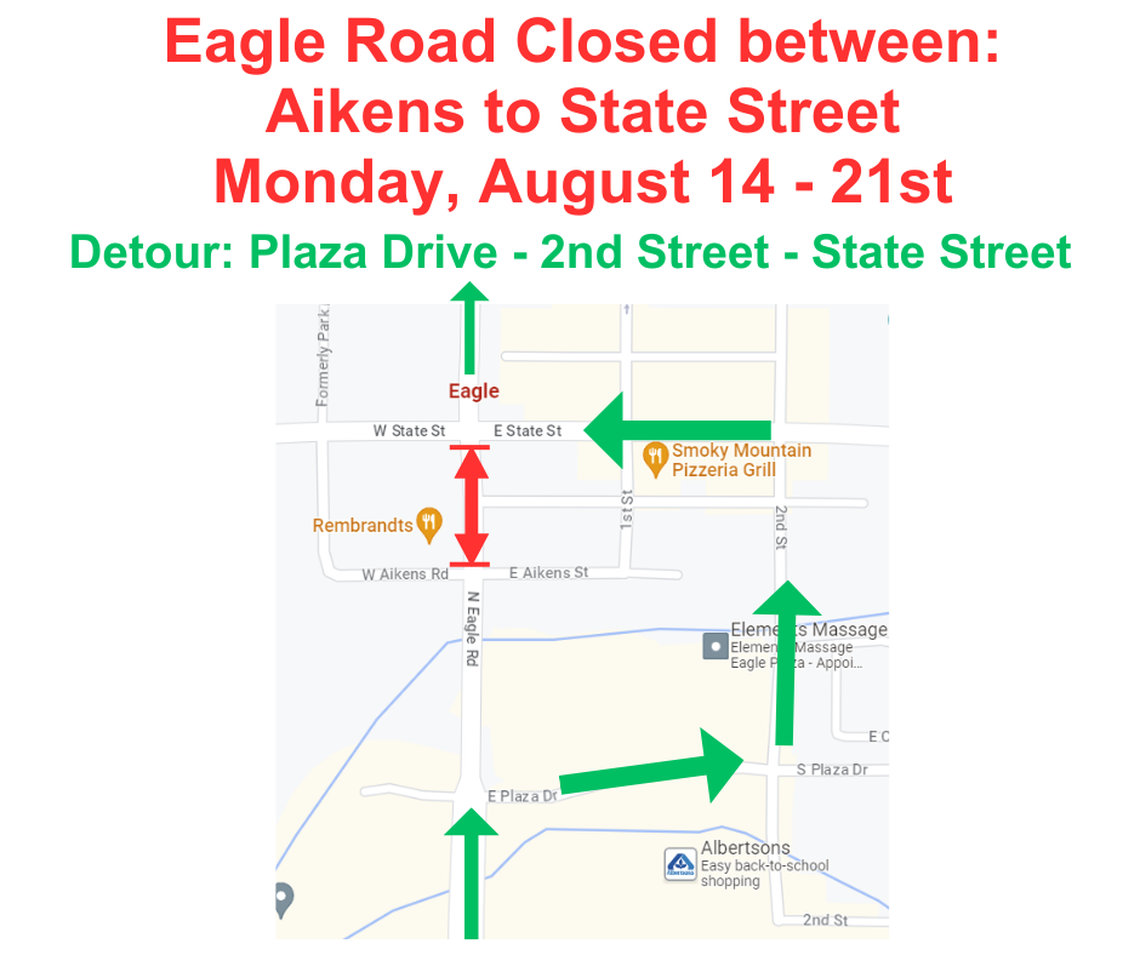 Eagle Road will be closed between Aikens and State streets next week because of construction. Drivers are asked to alternative routes.&nbsp;