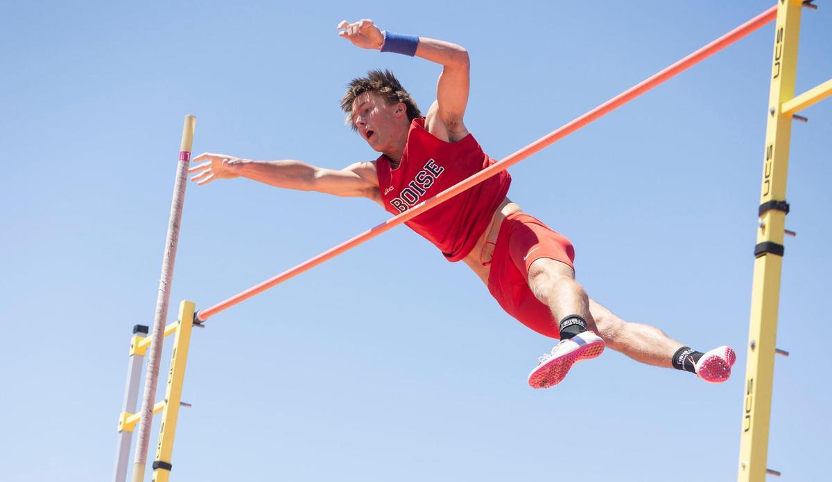 Seth Nelson of Boise clears 6 feet, 3 inches in the 5A boys pole vault to win the event Saturday at Dona Larsen Park.