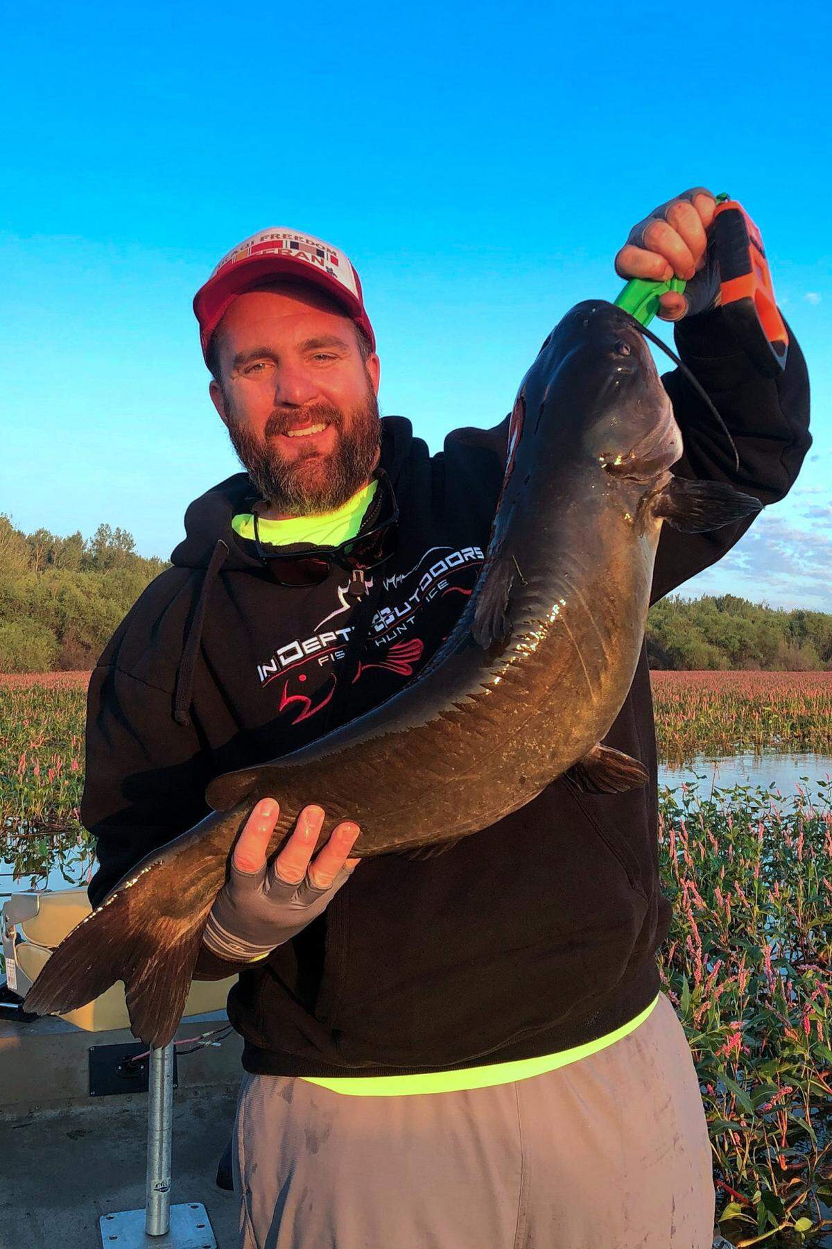 Reed Monson, of Meridian, set a new state catch-and-release record when he caught this 33-inch channel catfish on Lake Lowell on July 24, 2020.