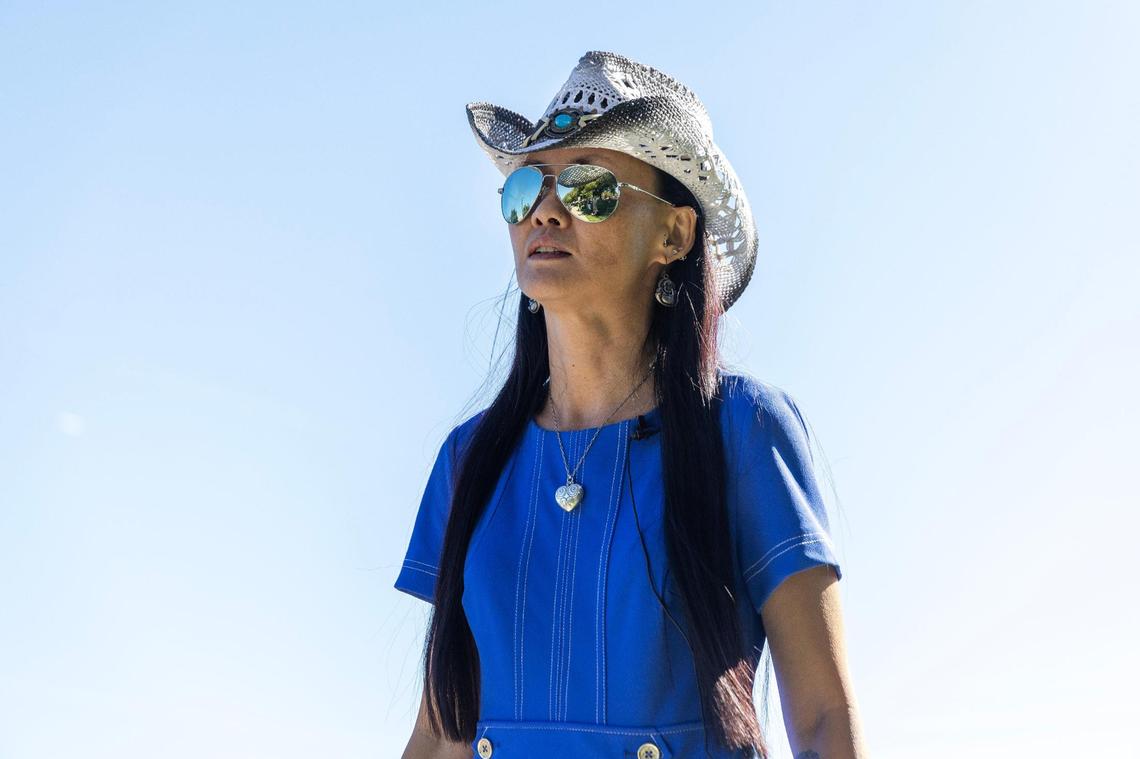 Laura Boulton addresses hundreds of students who protested her suspension by walking out of class.