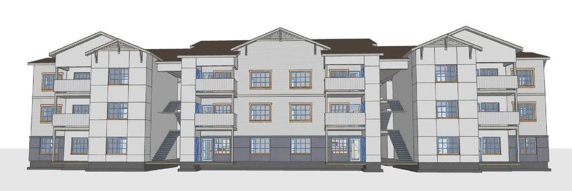 This photo shows the design of one of the buildings planned at 1404 S. Phillippi St. The six-building proposal would create 108 apartment units at the corner of South Phillippi Street and West Overland Road.