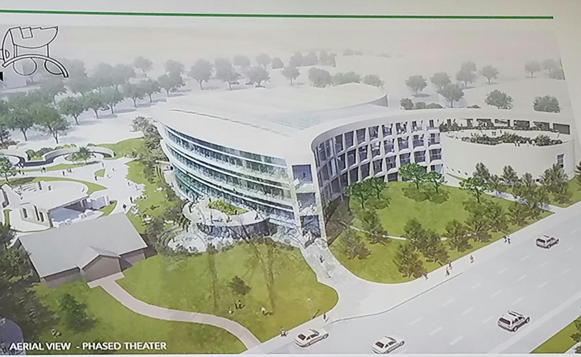 A drawing projected at Tuesday’s meeting of the Boise City Council shows how The Cabin might have looked if kept in its current location. The council later decided to move the 1940 building to Julia Davis Park.