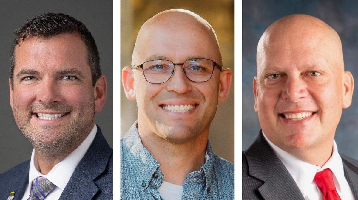 Three candidates are running for mayor of Caldwell in the November 2025 election. Candidates from left are Jarom Wagoner, Eric Phillips and Brad Doty.