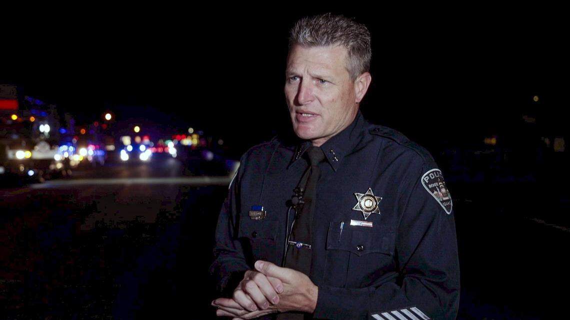 Boise Police Chief Bill Bones holds a news conference Saturday night about multiple stabbings at the Wylie Street Station Apartments off State Street in Boise. The call to police was made at 8:46 p.m. All nine victims were taken to the hospital, and police apprehended a suspect quickly, Bones said.