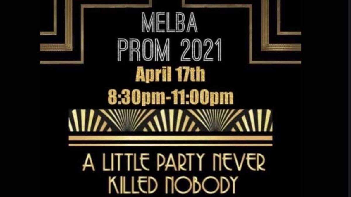 The flier for the parent-run Melba prom.