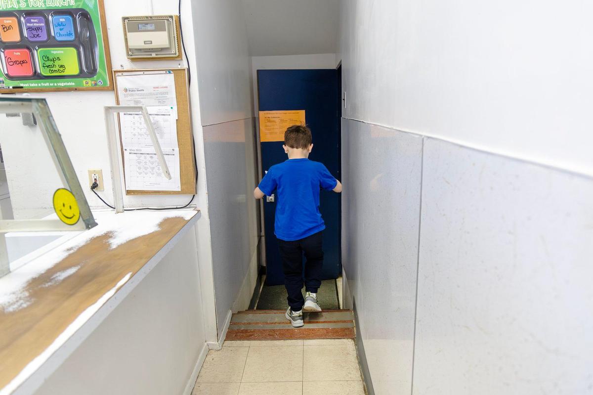 At an elementary school in Salmon in remote Central Idaho, a narrow stairway with no wheelchair ramp is the only access to the school cafeteria line. Students who are unable to navigate the stairs must rely on others to get their food for them. The district passed a bond last year after about a dozen failed attempts to build a new school.