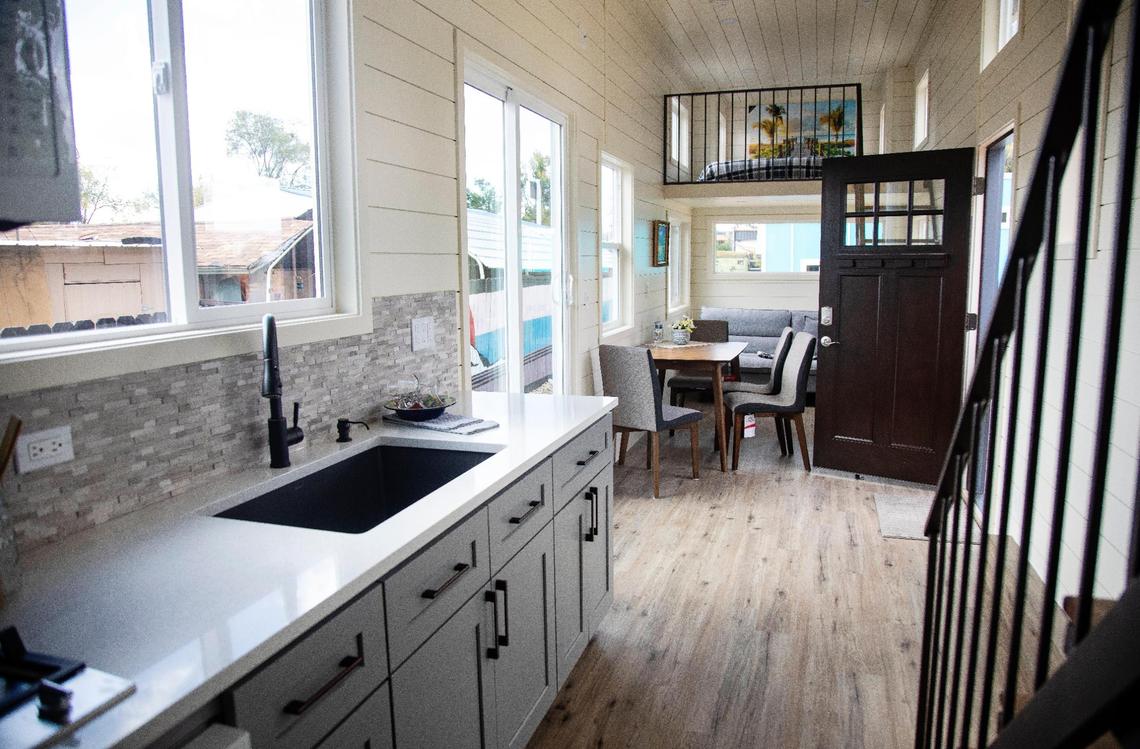 Developer Hannah Ball has this tiny home on display in Garden City. Ball believes that tiny homes are an affordable housing option that should be available in Garden City; however, they are now illegal to reside in.