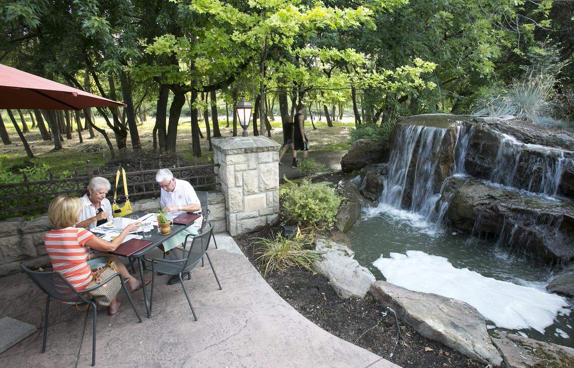 In addition to the waterfall, patio diners at Bella Aquila have a view of the Greenbelt and the nearby Boise River.