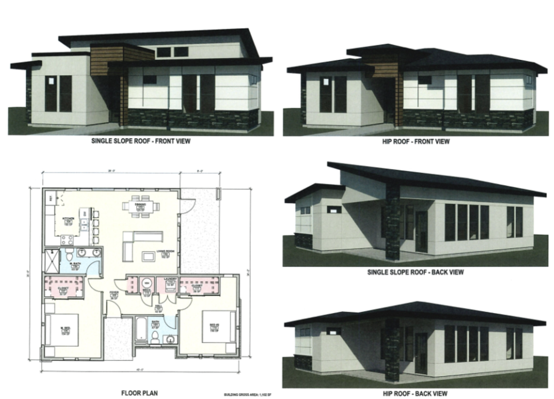 Renderings of a two-bedroom unit within the Modren Craftsman development.