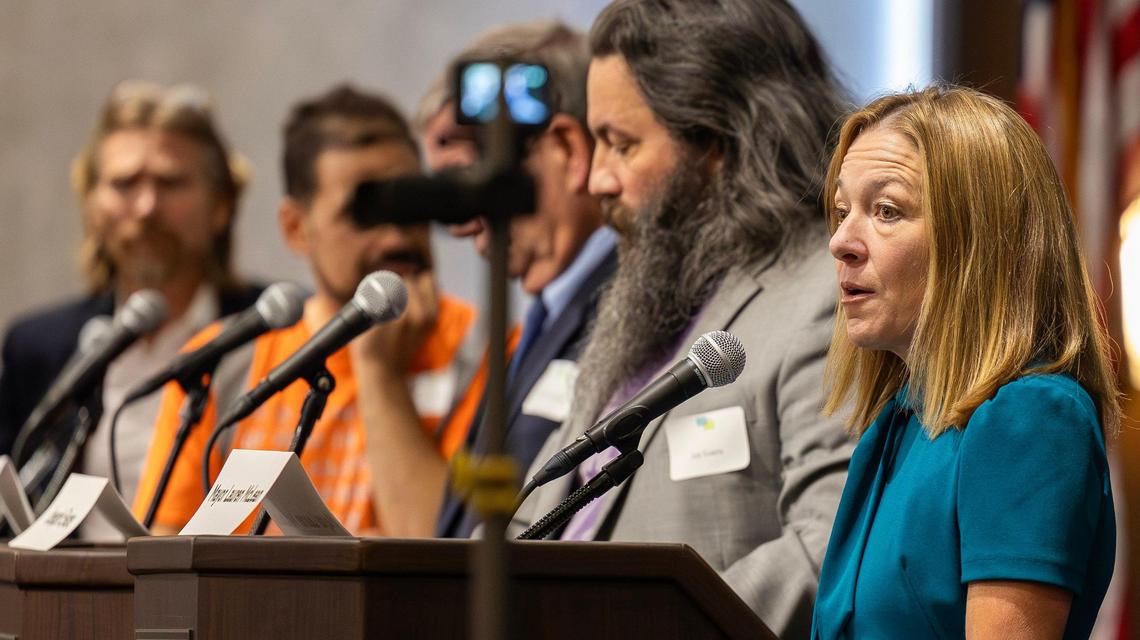 Incumbent Mayor Lauren McLean answers an audience question during a Boise mayoral candidate forum.